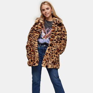 TOPSHOP Leopard-Print Faux Fur Jacket